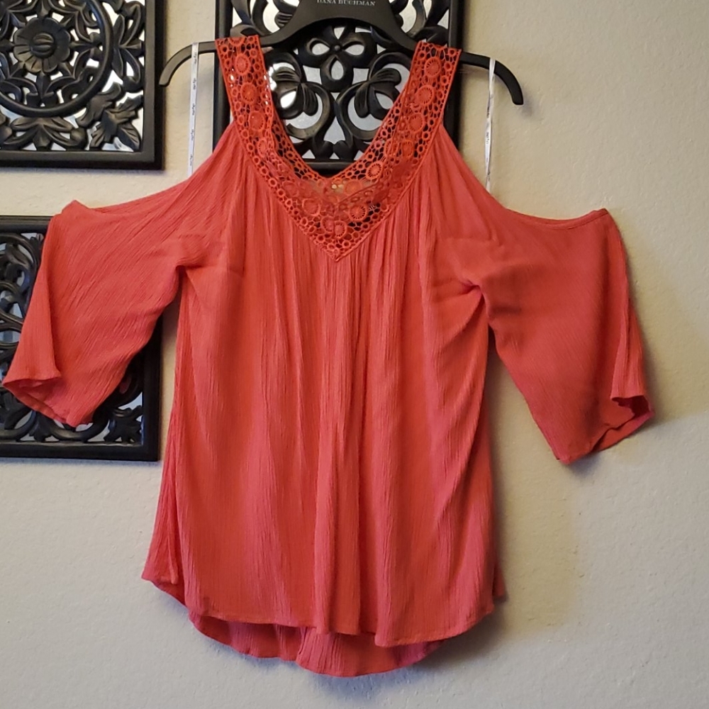 City Chic Coral Crochet top